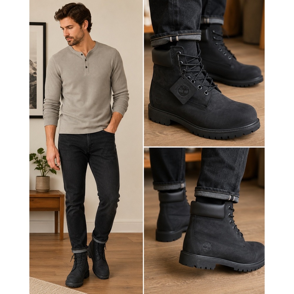 Timberland 6 Inch Premium Waterproof Boot Mens 13 Black Nubuck 19039 A5535